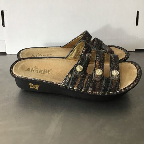 Alegria Metallic Black Gold Bronze Fiona Triple Strap Sandals 41 10.5 - Picture 1 of 10